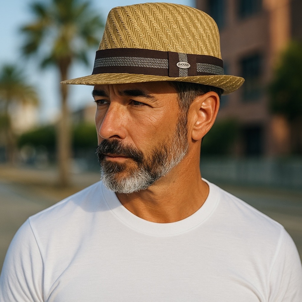 COV-VER Your World Striped Band Tan and Green Fedora Hat